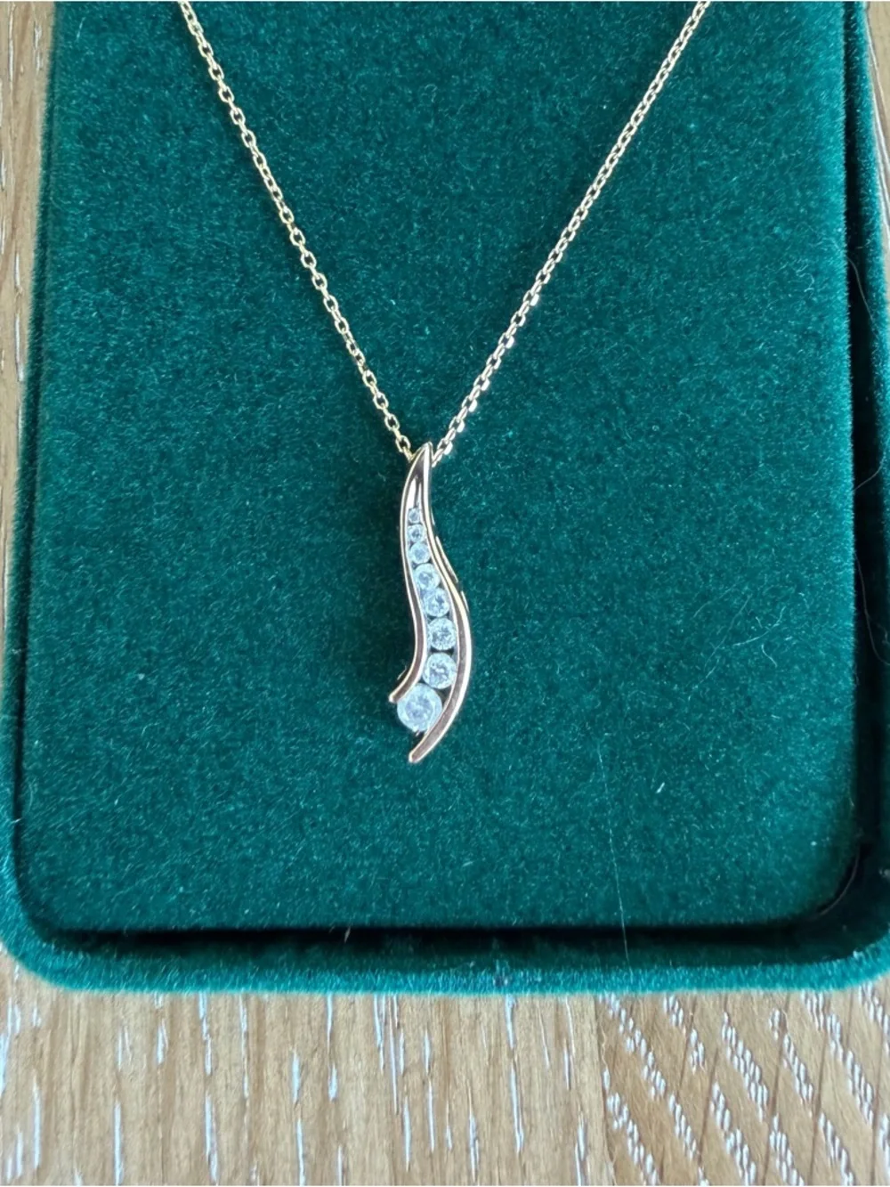 Gold Curved Diamond Pendant Necklace - Picture 2 of 2